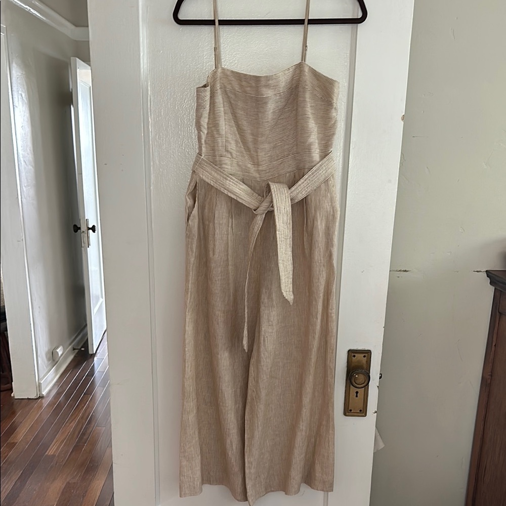 J. Crew Tan Jumpsuit with Strapless Bodice and Wide-Leg Pants